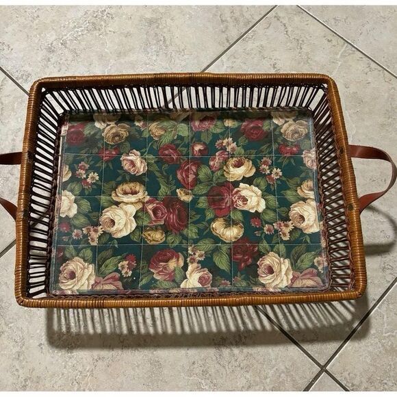 Wicker Basket Serving‎ Tray vintage - Picture 1 of 5
